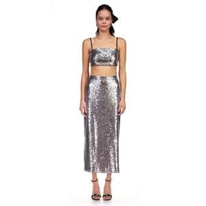 HVN 2PC Set: Affie Sequined Stretch-jersey Cropped Top and Midi Skirt, size 6